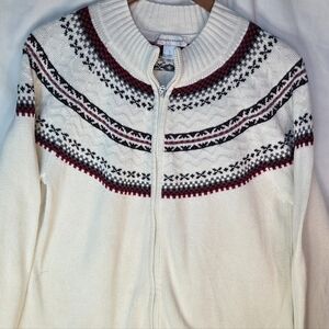Christopher & Banks Women's Sz L Fair Isle Zip Cardigan Sweater Cozy Winter Knit